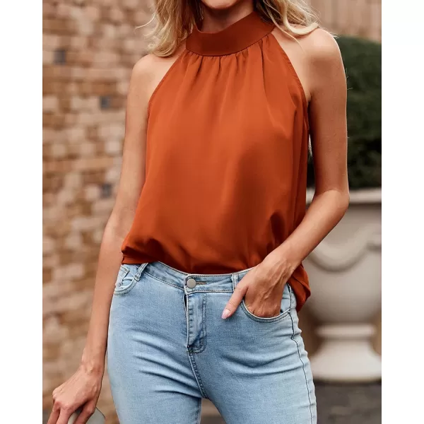 BTFBM 2024 Women Summer Sleeveless Tie Mock Neck Halter Tops Casual Bow Loose Tank Top Lightweight Dressy Blouse ShirtsSolid Orange