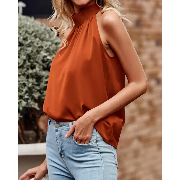 BTFBM 2024 Women Summer Sleeveless Tie Mock Neck Halter Tops Casual Bow Loose Tank Top Lightweight Dressy Blouse ShirtsSolid Orange