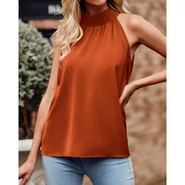 BTFBM 2024 Women Summer Sleeveless Tie Mock Neck Halter Tops Casual Bow Loose Tank Top Lightweight Dressy Blouse ShirtsSolid Orange