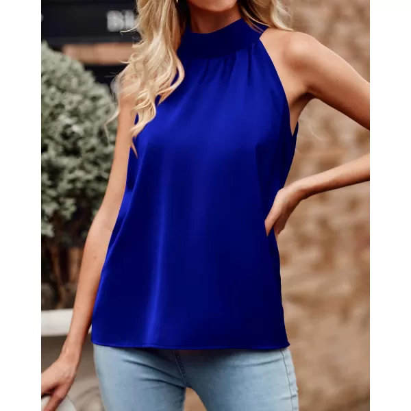 BTFBM 2024 Women Summer Sleeveless Tie Mock Neck Halter Tops Casual Bow Loose Tank Top Lightweight Dressy Blouse ShirtsSolid Royal Blue