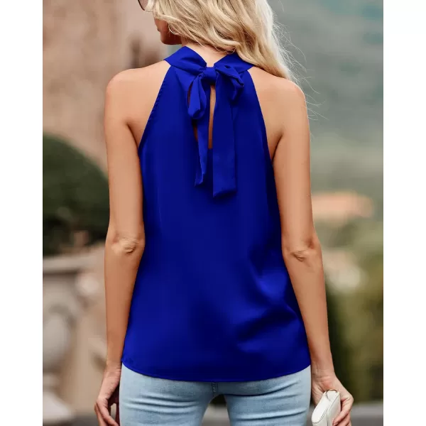 BTFBM 2024 Women Summer Sleeveless Tie Mock Neck Halter Tops Casual Bow Loose Tank Top Lightweight Dressy Blouse ShirtsSolid Royal Blue