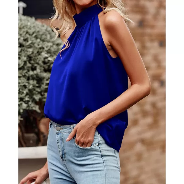 BTFBM 2024 Women Summer Sleeveless Tie Mock Neck Halter Tops Casual Bow Loose Tank Top Lightweight Dressy Blouse ShirtsSolid Royal Blue