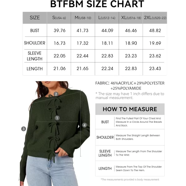 BTFBM Cardigan Sweaters for Women Trendy 2024 Fall Open Front Long Sleeve Button Down Bow Knot Cropped Lady JacketArmy Green