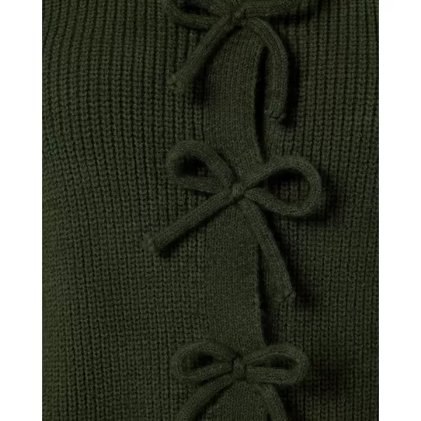 BTFBM Cardigan Sweaters for Women Trendy 2024 Fall Open Front Long Sleeve Button Down Bow Knot Cropped Lady JacketArmy Green