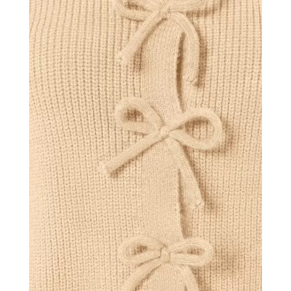 BTFBM Cardigan Sweaters for Women Trendy 2024 Fall Open Front Long Sleeve Button Down Bow Knot Cropped Lady JacketBeige