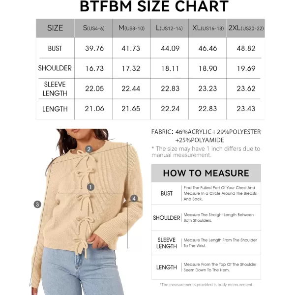BTFBM Cardigan Sweaters for Women Trendy 2024 Fall Open Front Long Sleeve Button Down Bow Knot Cropped Lady JacketBeige
