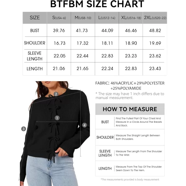 BTFBM Cardigan Sweaters for Women Trendy 2024 Fall Open Front Long Sleeve Button Down Bow Knot Cropped Lady JacketBlack