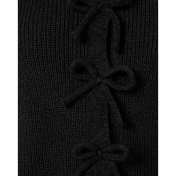BTFBM Cardigan Sweaters for Women Trendy 2024 Fall Open Front Long Sleeve Button Down Bow Knot Cropped Lady JacketBlack
