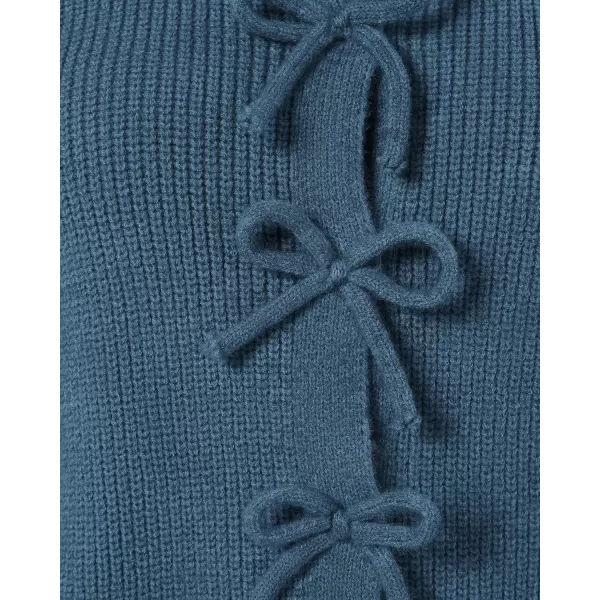 BTFBM Cardigan Sweaters for Women Trendy 2024 Fall Open Front Long Sleeve Button Down Bow Knot Cropped Lady JacketBlue