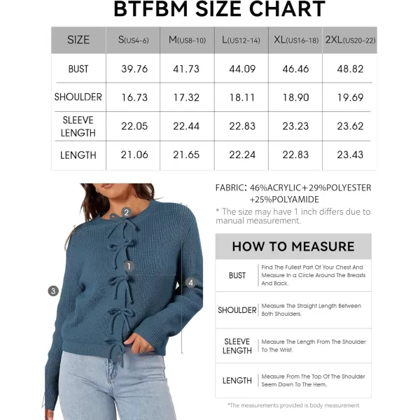 BTFBM Cardigan Sweaters for Women Trendy 2024 Fall Open Front Long Sleeve Button Down Bow Knot Cropped Lady JacketBlue