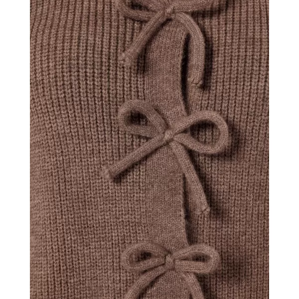 BTFBM Cardigan Sweaters for Women Trendy 2024 Fall Open Front Long Sleeve Button Down Bow Knot Cropped Lady JacketBrown
