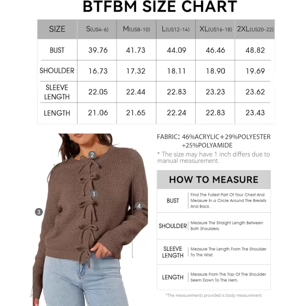 BTFBM Cardigan Sweaters for Women Trendy 2024 Fall Open Front Long Sleeve Button Down Bow Knot Cropped Lady JacketBrown