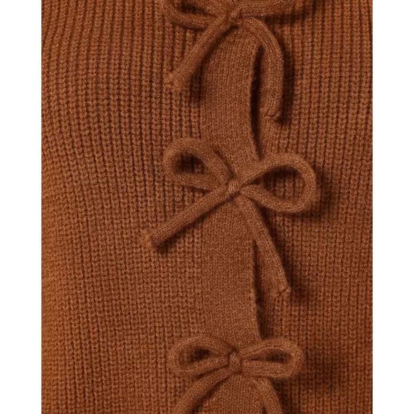 BTFBM Cardigan Sweaters for Women Trendy 2024 Fall Open Front Long Sleeve Button Down Bow Knot Cropped Lady JacketCaramel