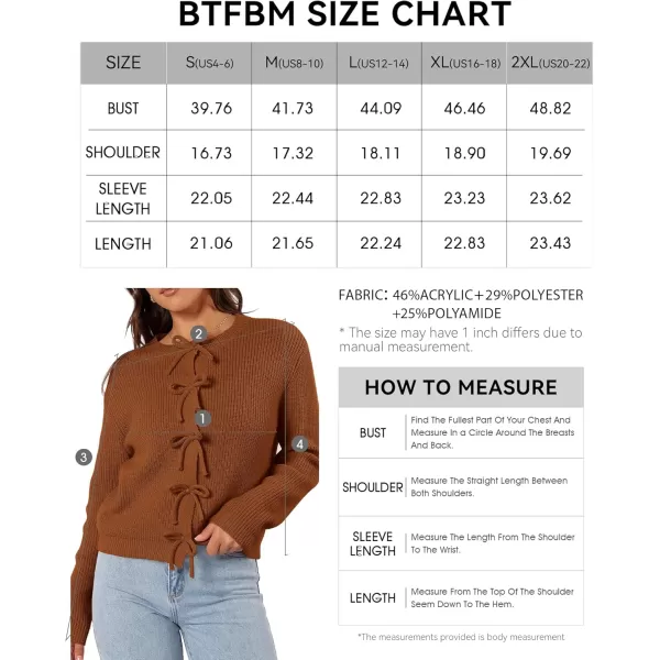 BTFBM Cardigan Sweaters for Women Trendy 2024 Fall Open Front Long Sleeve Button Down Bow Knot Cropped Lady JacketCaramel