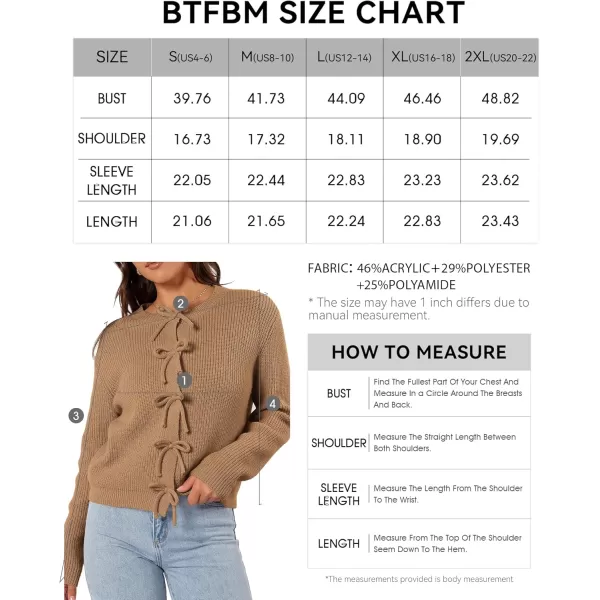 BTFBM Cardigan Sweaters for Women Trendy 2024 Fall Open Front Long Sleeve Button Down Bow Knot Cropped Lady JacketKhaki