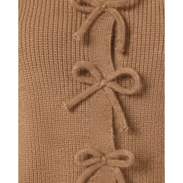 BTFBM Cardigan Sweaters for Women Trendy 2024 Fall Open Front Long Sleeve Button Down Bow Knot Cropped Lady JacketKhaki
