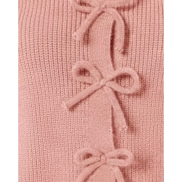 BTFBM Cardigan Sweaters for Women Trendy 2024 Fall Open Front Long Sleeve Button Down Bow Knot Cropped Lady JacketPink