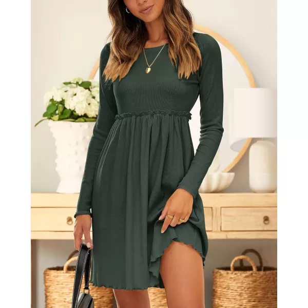 BTFBM Women 2024 Casual Button Down Summer Fall Dresses Long Sleeve Crew Neck Solid High Waist Short Tunic Mini DressLong Sleeve Army Green