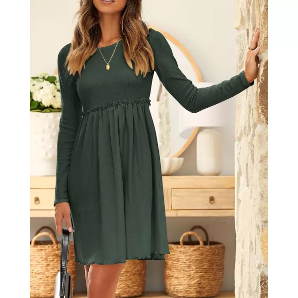BTFBM Women 2024 Casual Button Down Summer Fall Dresses Long Sleeve Crew Neck Solid High Waist Short Tunic Mini DressLong Sleeve Army Green