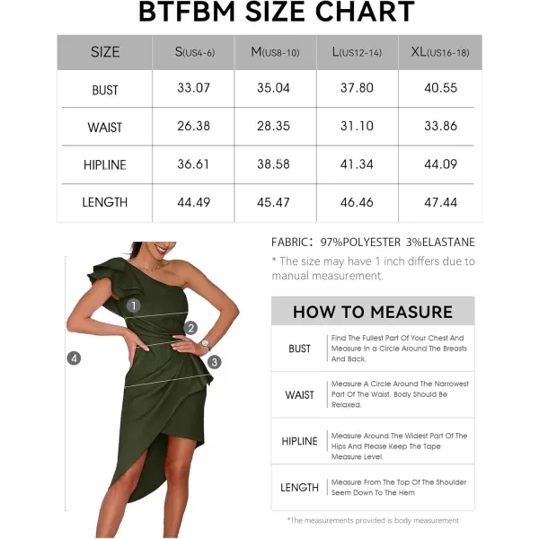 BTFBM Women 2024 Summer Fashion Elegant One Shoulder Cocktail Dress Ruffle Sleeve Wrap Ruched Bodycon Short Party DressesSolid Army Green