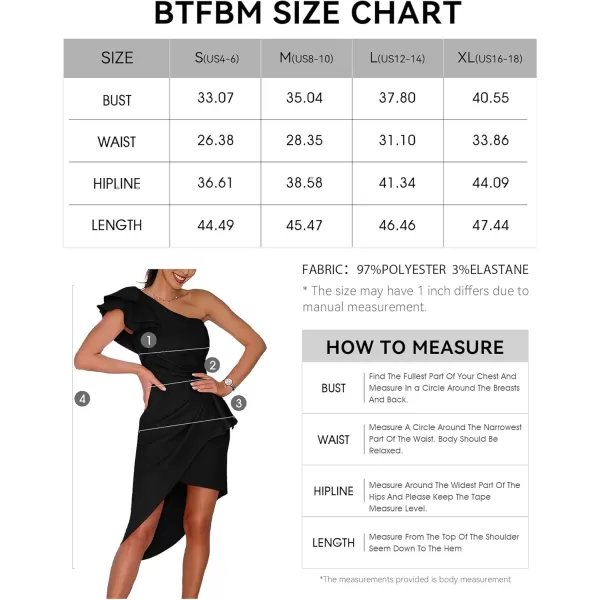 BTFBM Women 2024 Summer Fashion Elegant One Shoulder Cocktail Dress Ruffle Sleeve Wrap Ruched Bodycon Short Party DressesSolid Black