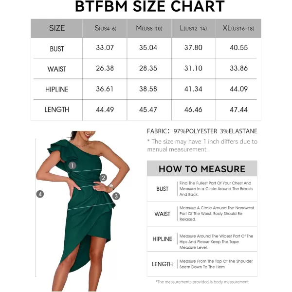 BTFBM Women 2024 Summer Fashion Elegant One Shoulder Cocktail Dress Ruffle Sleeve Wrap Ruched Bodycon Short Party DressesSolid Dark Green