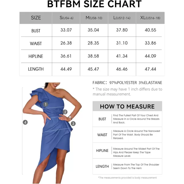 BTFBM Women 2024 Summer Fashion Elegant One Shoulder Cocktail Dress Ruffle Sleeve Wrap Ruched Bodycon Short Party DressesSolid Grey Blue