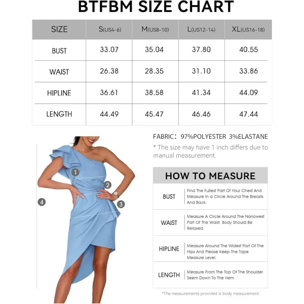 BTFBM Women 2024 Summer Fashion Elegant One Shoulder Cocktail Dress Ruffle Sleeve Wrap Ruched Bodycon Short Party DressesSolid Light Blue
