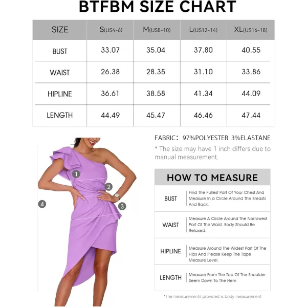 BTFBM Women 2024 Summer Fashion Elegant One Shoulder Cocktail Dress Ruffle Sleeve Wrap Ruched Bodycon Short Party DressesSolid Light Purple