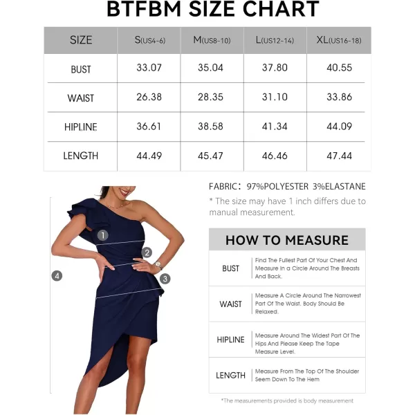 BTFBM Women 2024 Summer Fashion Elegant One Shoulder Cocktail Dress Ruffle Sleeve Wrap Ruched Bodycon Short Party DressesSolid Navy