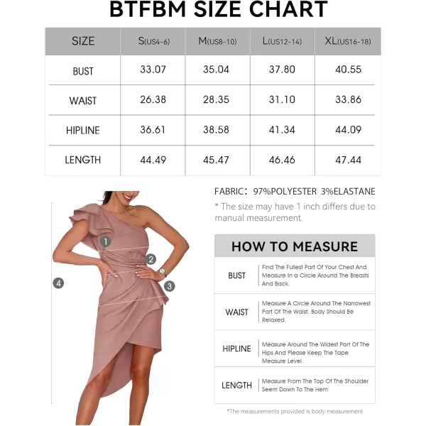 BTFBM Women 2024 Summer Fashion Elegant One Shoulder Cocktail Dress Ruffle Sleeve Wrap Ruched Bodycon Short Party DressesSolid Pink