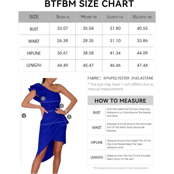 BTFBM Women 2024 Summer Fashion Elegant One Shoulder Cocktail Dress Ruffle Sleeve Wrap Ruched Bodycon Short Party DressesSolid Royal Blue