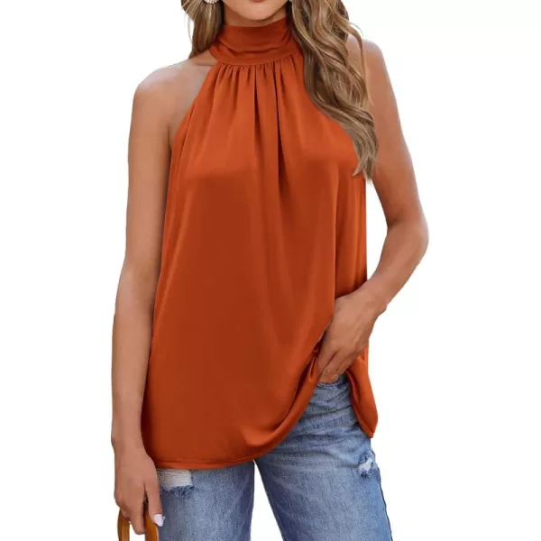 BTFBM 2024 Women Summer Sleeveless Tie Mock Neck Halter Tops Casual Bow Loose Tank Top Lightweight Dressy Blouse ShirtsSolid Orange