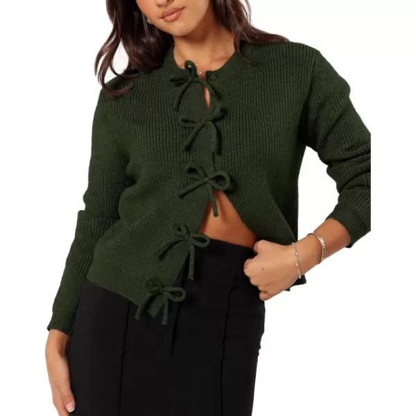 BTFBM Cardigan Sweaters for Women Trendy 2024 Fall Open Front Long Sleeve Button Down Bow Knot Cropped Lady JacketArmy Green