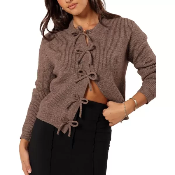 BTFBM Cardigan Sweaters for Women Trendy 2024 Fall Open Front Long Sleeve Button Down Bow Knot Cropped Lady JacketBrown