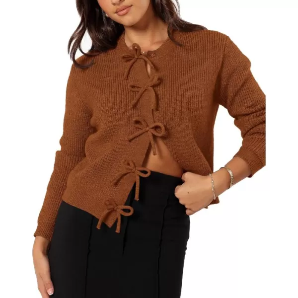 BTFBM Cardigan Sweaters for Women Trendy 2024 Fall Open Front Long Sleeve Button Down Bow Knot Cropped Lady JacketCaramel