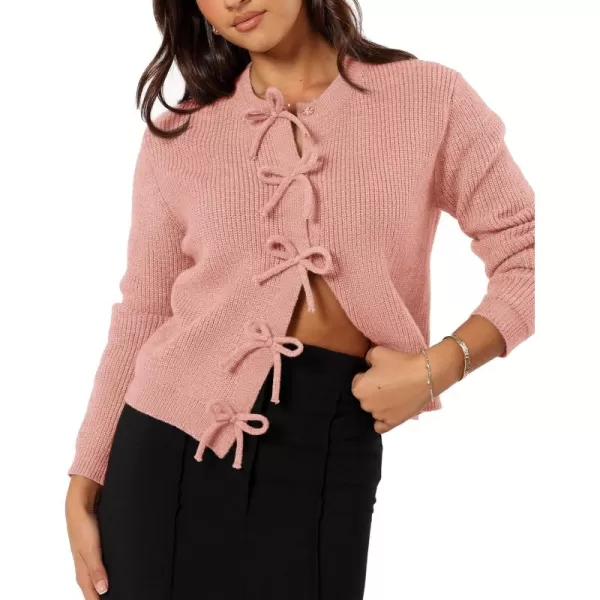 BTFBM Cardigan Sweaters for Women Trendy 2024 Fall Open Front Long Sleeve Button Down Bow Knot Cropped Lady JacketPink