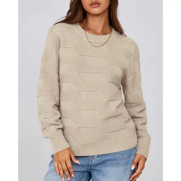 BTFBM Casual Women 2024 Fall Sweater Long Sleeve Ribbed Knit Pullover Loose Solid Crewneck Jumper TopsSolid Apricot