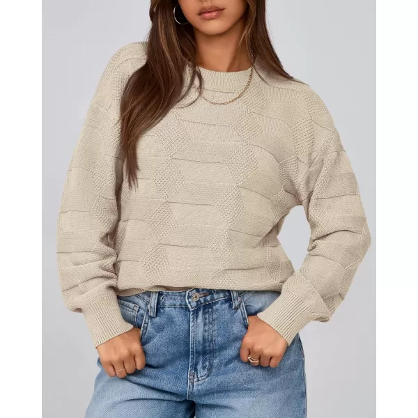 BTFBM Casual Women 2024 Fall Sweater Long Sleeve Ribbed Knit Pullover Loose Solid Crewneck Jumper TopsSolid Apricot