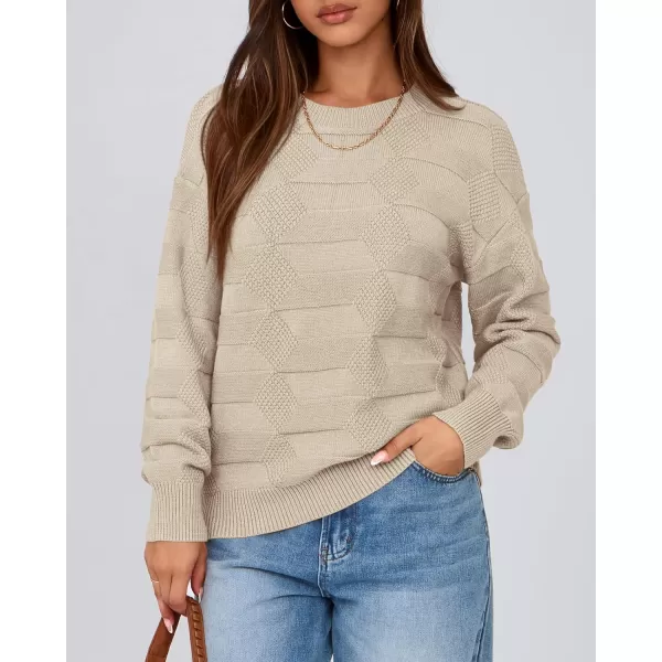 BTFBM Casual Women 2024 Fall Sweater Long Sleeve Ribbed Knit Pullover Loose Solid Crewneck Jumper TopsSolid Apricot