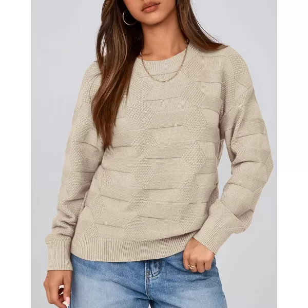 BTFBM Casual Women 2024 Fall Sweater Long Sleeve Ribbed Knit Pullover Loose Solid Crewneck Jumper TopsSolid Apricot