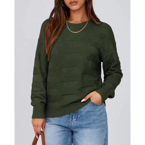 BTFBM Casual Women 2024 Fall Sweater Long Sleeve Ribbed Knit Pullover Loose Solid Crewneck Jumper TopsSolid Army Green