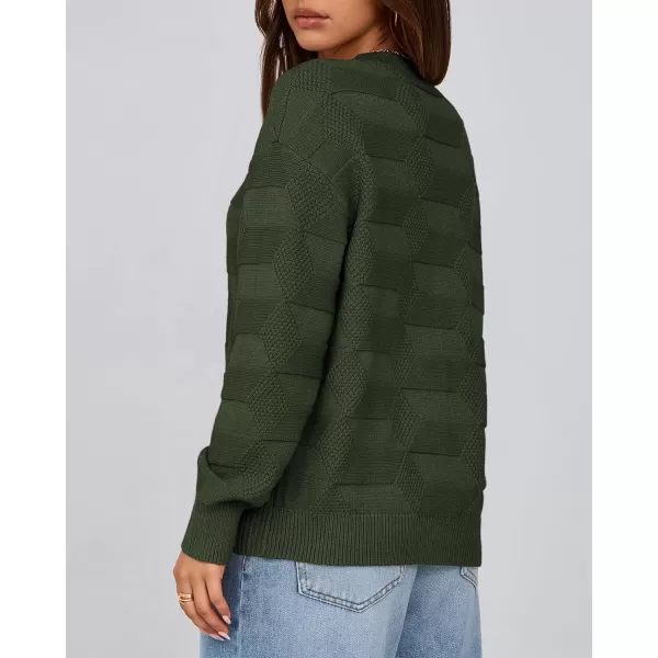 BTFBM Casual Women 2024 Fall Sweater Long Sleeve Ribbed Knit Pullover Loose Solid Crewneck Jumper TopsSolid Army Green