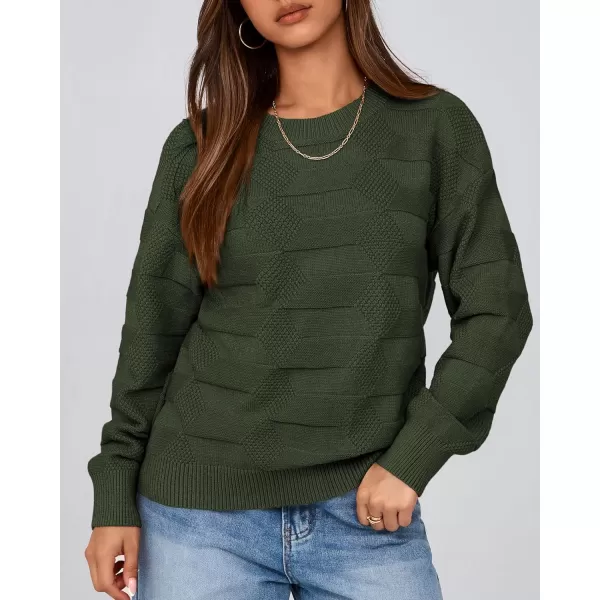 BTFBM Casual Women 2024 Fall Sweater Long Sleeve Ribbed Knit Pullover Loose Solid Crewneck Jumper TopsSolid Army Green