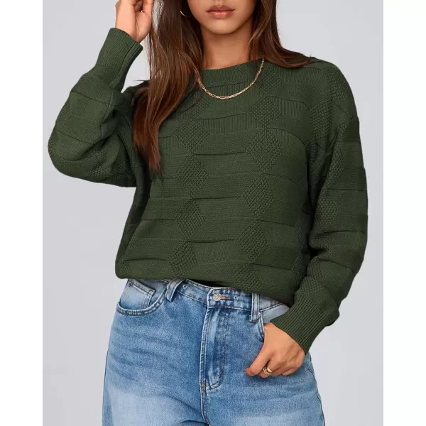 BTFBM Casual Women 2024 Fall Sweater Long Sleeve Ribbed Knit Pullover Loose Solid Crewneck Jumper TopsSolid Army Green