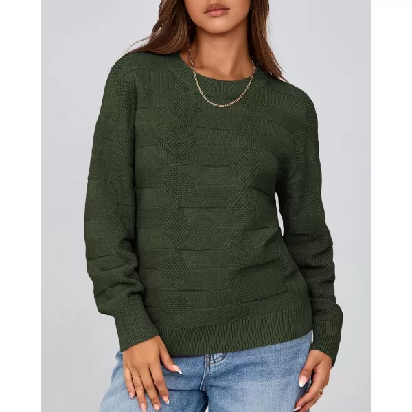BTFBM Casual Women 2024 Fall Sweater Long Sleeve Ribbed Knit Pullover Loose Solid Crewneck Jumper TopsSolid Army Green