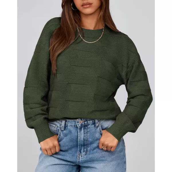 BTFBM Casual Women 2024 Fall Sweater Long Sleeve Ribbed Knit Pullover Loose Solid Crewneck Jumper TopsSolid Army Green