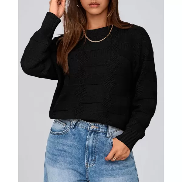 BTFBM Casual Women 2024 Fall Sweater Long Sleeve Ribbed Knit Pullover Loose Solid Crewneck Jumper TopsSolid Black