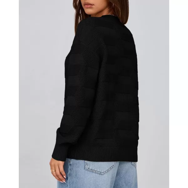 BTFBM Casual Women 2024 Fall Sweater Long Sleeve Ribbed Knit Pullover Loose Solid Crewneck Jumper TopsSolid Black