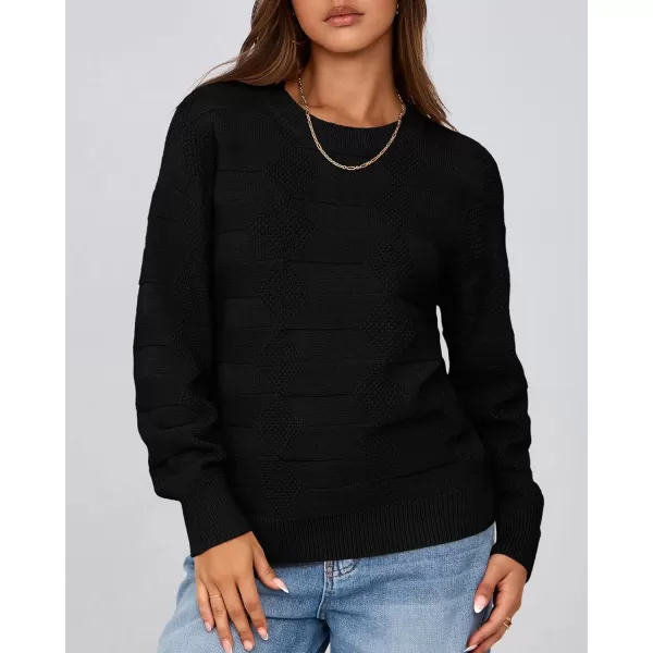 BTFBM Casual Women 2024 Fall Sweater Long Sleeve Ribbed Knit Pullover Loose Solid Crewneck Jumper TopsSolid Black